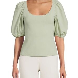 Theory Green Scoop Neck Puff Sleeve Blouse